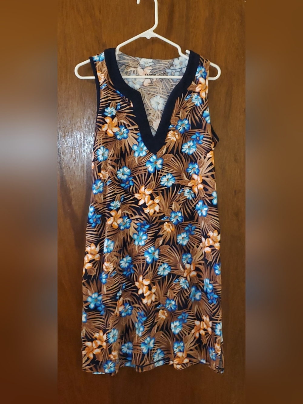 Lands End Tropical Sleeveless V-Neck Dress Sz Medium